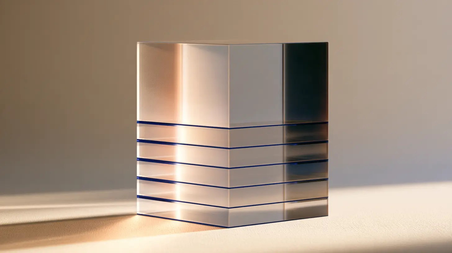 Un bloque de cristal con capas finas, como las versiones de un documento guardadas una sobre otra.